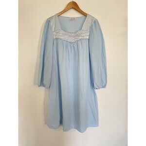 Vintage Vanity Fair Nightgown Womens Large Baby Blue Flannel Satin Bow Neckline